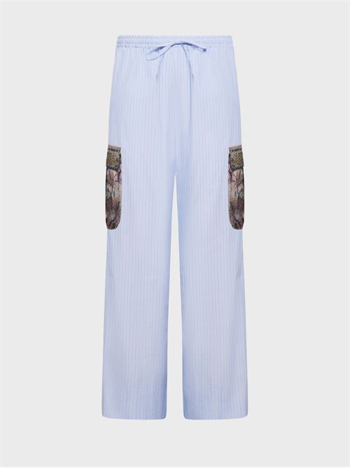 Wide Cotton Trousers with Stripes and Floral Patchwork PIERRE-LOUIS MASCIA | PT12453517864